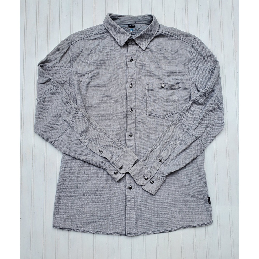 Kuhl Mens Gray Textured Long Sleeve Button Down Shirt Medium 5 Panel Sleeve